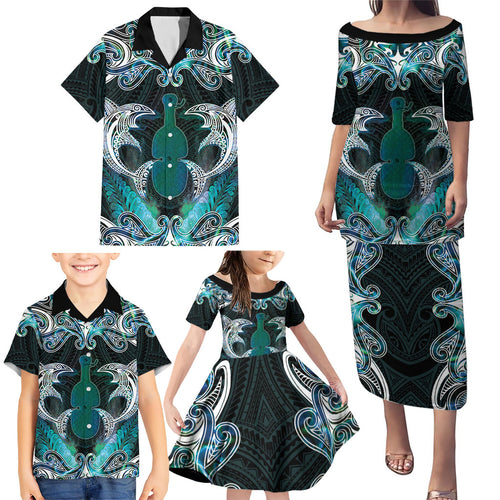 New Zealand Kotiate Weapon Family Matching Puletasi and Hawaiian Shirt Aotearoa Mango Paua Shell Maori Pattern