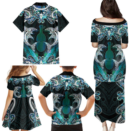 New Zealand Kotiate Weapon Family Matching Puletasi and Hawaiian Shirt Aotearoa Mango Paua Shell Maori Pattern