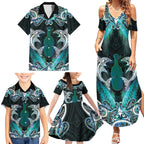 New Zealand Kotiate Weapon Family Matching Summer Maxi Dress and Hawaiian Shirt Aotearoa Mango Paua Shell Maori Pattern