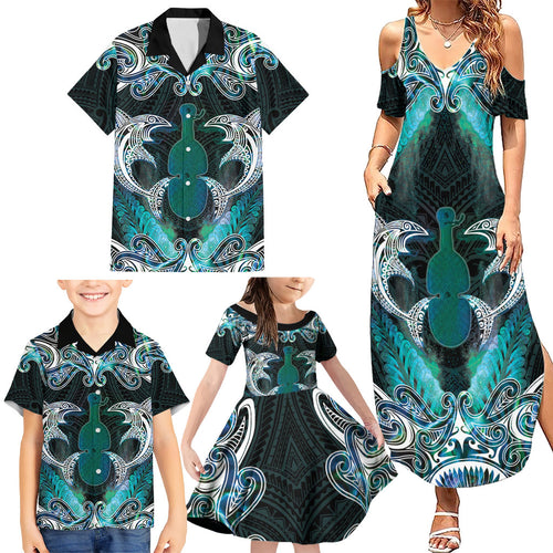New Zealand Kotiate Weapon Family Matching Summer Maxi Dress and Hawaiian Shirt Aotearoa Mango Paua Shell Maori Pattern