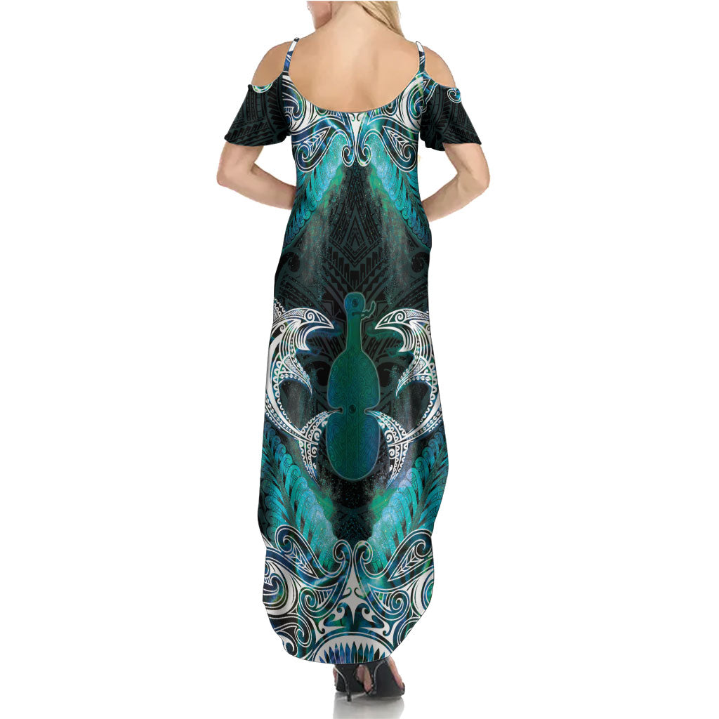 New Zealand Kotiate Weapon Family Matching Summer Maxi Dress and Hawaiian Shirt Aotearoa Mango Paua Shell Maori Pattern
