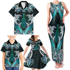 New Zealand Kotiate Weapon Family Matching Tank Maxi Dress and Hawaiian Shirt Aotearoa Mango Paua Shell Maori Pattern