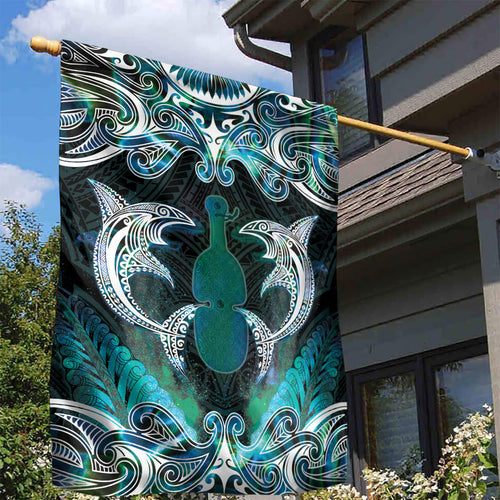 New Zealand Kotiate Weapon Garden Flag Aotearoa Mango Paua Shell Maori Pattern