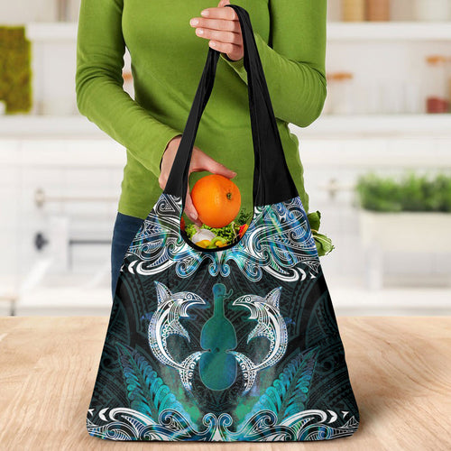 New Zealand Kotiate Weapon Grocery Bag Aotearoa Mango Paua Shell Maori Pattern