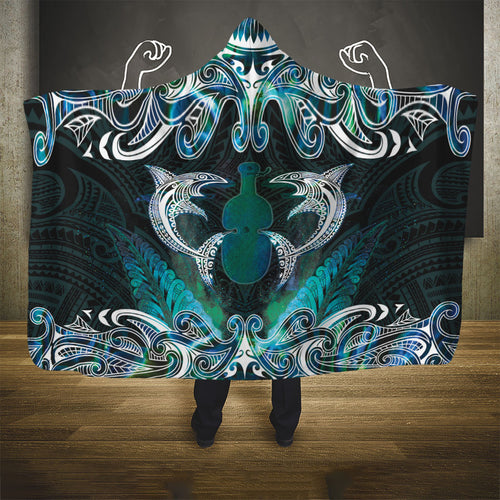 New Zealand Kotiate Weapon Hooded Blanket Aotearoa Mango Paua Shell Maori Pattern