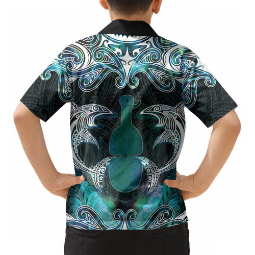 New Zealand Kotiate Weapon Kid Hawaiian Shirt Aotearoa Mango Paua Shell Maori Pattern LT22
