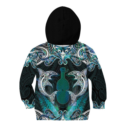 New Zealand Kotiate Weapon Kid Hoodie Aotearoa Mango Paua Shell Maori Pattern