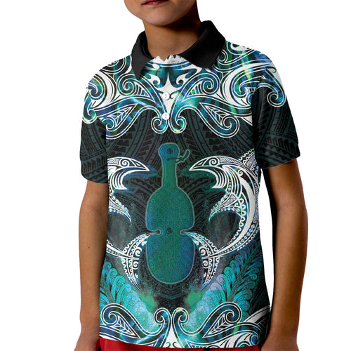 New Zealand Kotiate Weapon Kid Polo Shirt Aotearoa Mango Paua Shell Maori Pattern
