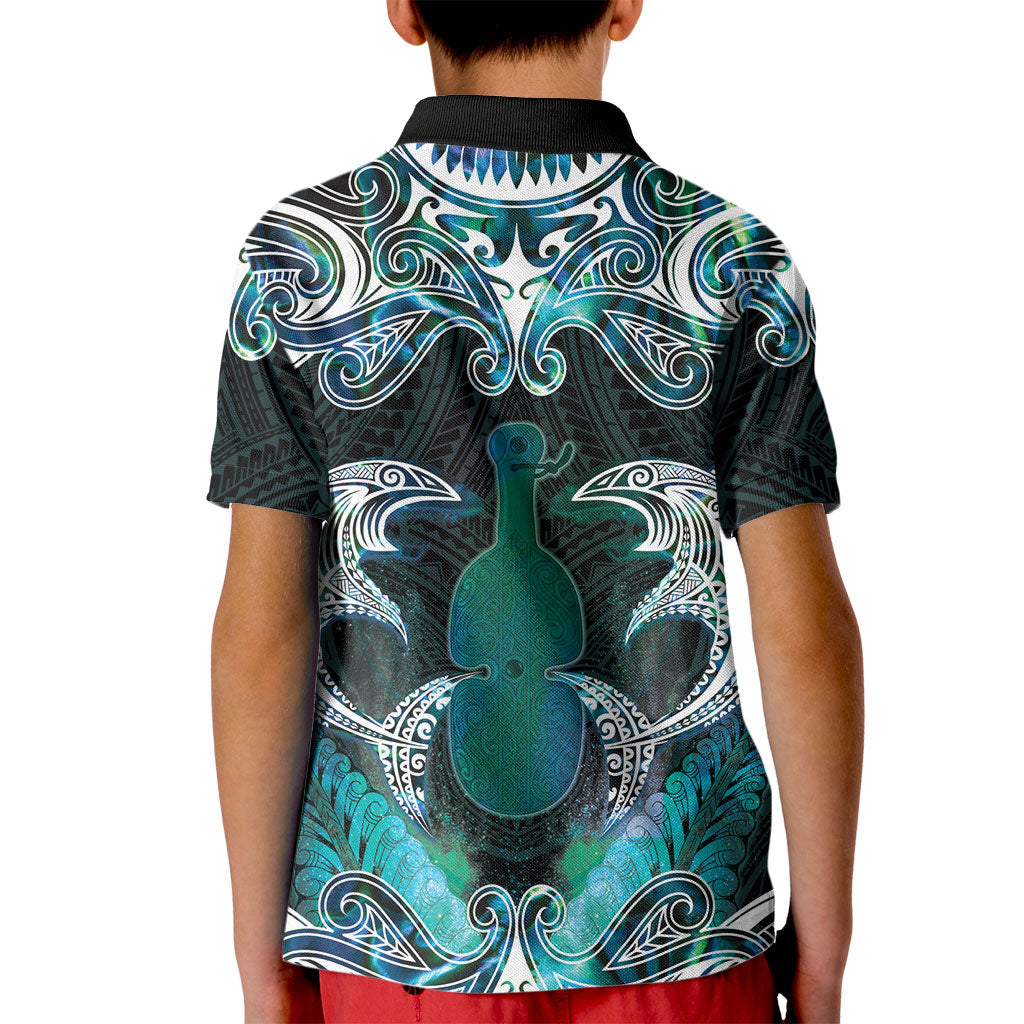 New Zealand Kotiate Weapon Kid Polo Shirt Aotearoa Mango Paua Shell Maori Pattern
