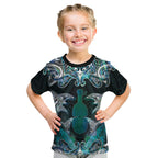 New Zealand Kotiate Weapon Kid T Shirt Aotearoa Mango Paua Shell Maori Pattern