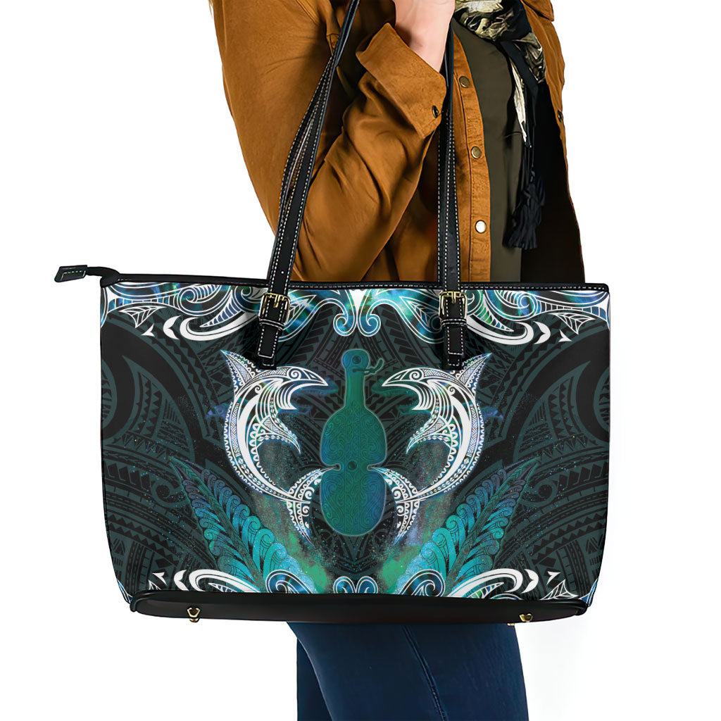 New Zealand Kotiate Weapon Leather Tote Bag Aotearoa Mango Paua Shell Maori Pattern