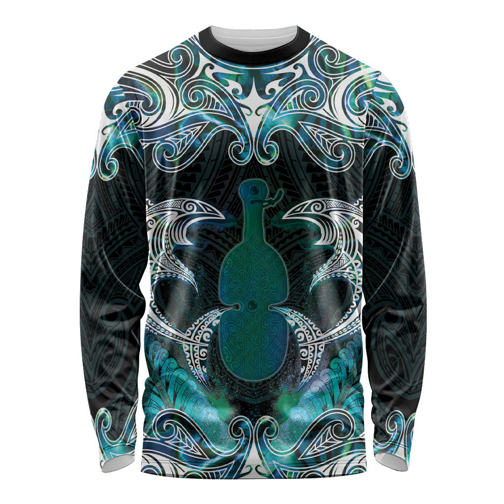 New Zealand Kotiate Weapon Long Sleeve Shirt Aotearoa Mango Paua Shell Maori Pattern