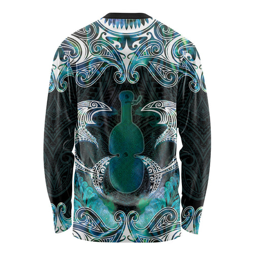 New Zealand Kotiate Weapon Long Sleeve Shirt Aotearoa Mango Paua Shell Maori Pattern