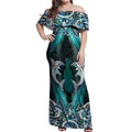 New Zealand Kotiate Weapon Off Shoulder Maxi Dress Aotearoa Mango Paua Shell Maori Pattern