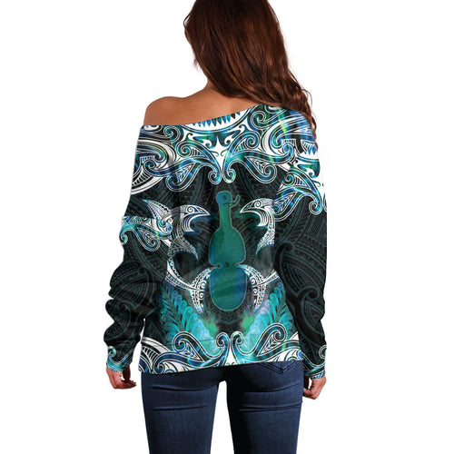 New Zealand Kotiate Weapon Off Shoulder Sweater Aotearoa Mango Paua Shell Maori Pattern