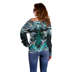New Zealand Kotiate Weapon Off Shoulder Sweater Aotearoa Mango Paua Shell Maori Pattern