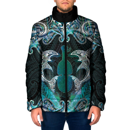 New Zealand Kotiate Weapon Padded Jacket Aotearoa Mango Paua Shell Maori Pattern