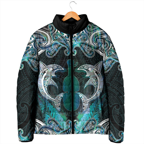 New Zealand Kotiate Weapon Padded Jacket Aotearoa Mango Paua Shell Maori Pattern