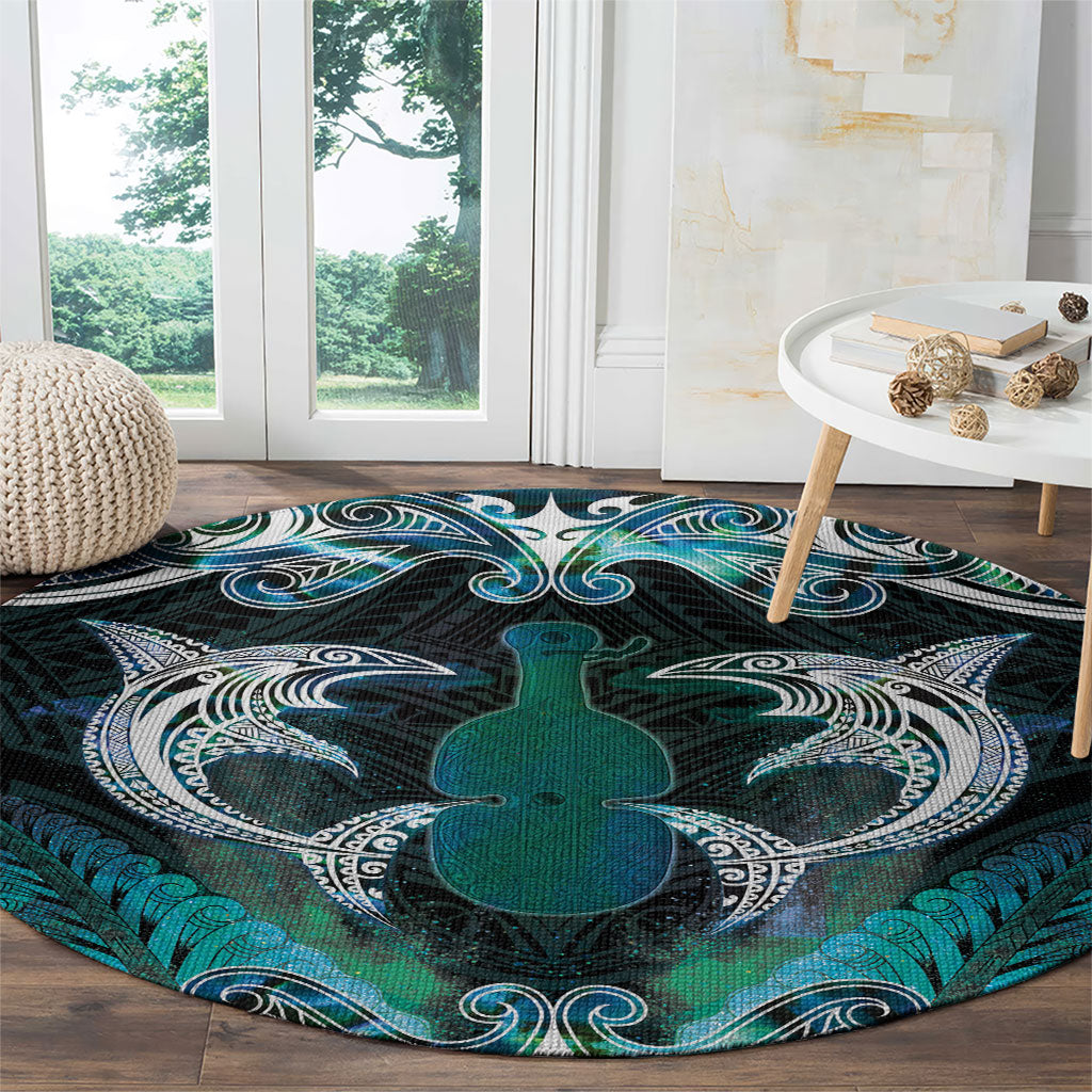 New Zealand Kotiate Weapon Round Carpet Aotearoa Mango Paua Shell Maori Pattern