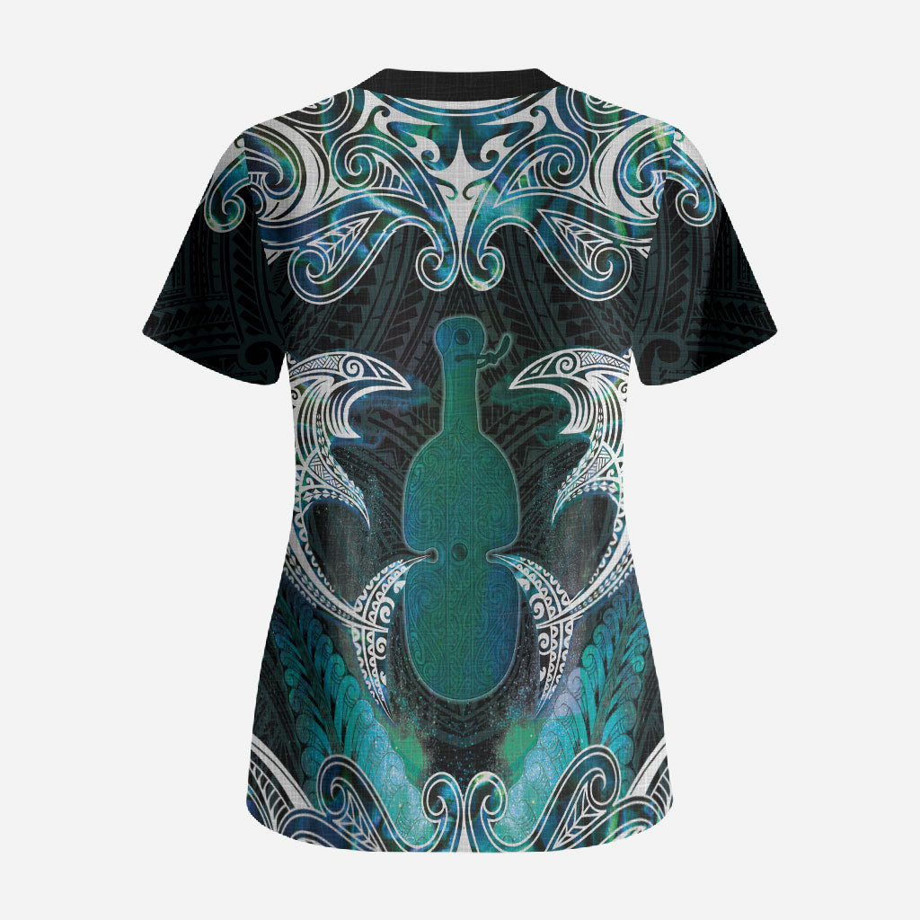 New Zealand Kotiate Weapon Scrub Top Aotearoa Mango Paua Shell Maori Pattern