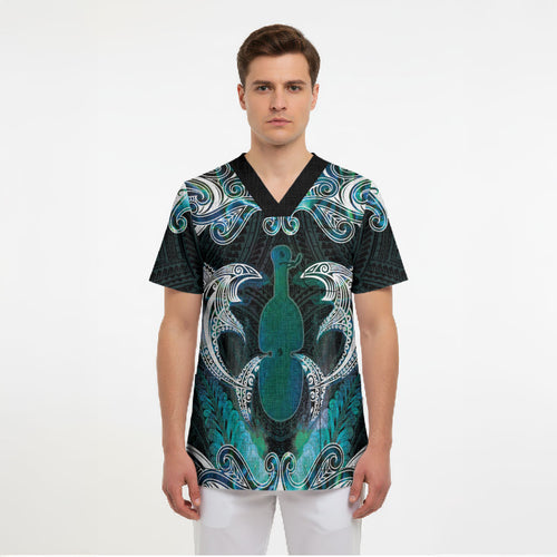 New Zealand Kotiate Weapon Scrub Top Aotearoa Mango Paua Shell Maori Pattern
