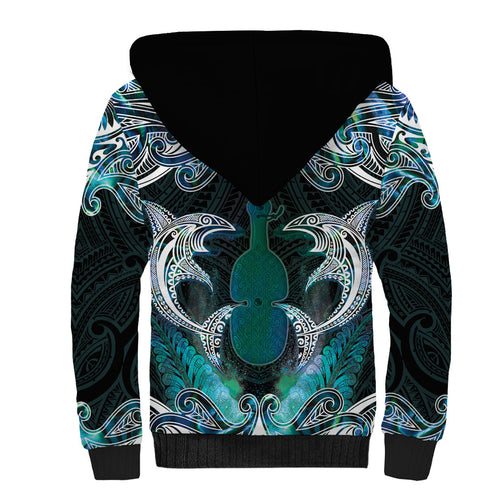 New Zealand Kotiate Weapon Sherpa Hoodie Aotearoa Mango Paua Shell Maori Pattern