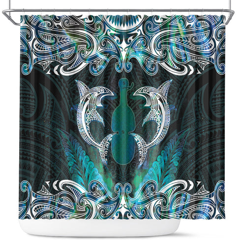New Zealand Kotiate Weapon Shower Curtain Aotearoa Mango Paua Shell Maori Pattern