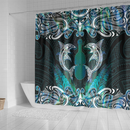 New Zealand Kotiate Weapon Shower Curtain Aotearoa Mango Paua Shell Maori Pattern