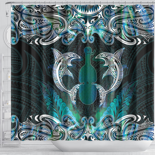 New Zealand Kotiate Weapon Shower Curtain Aotearoa Mango Paua Shell Maori Pattern