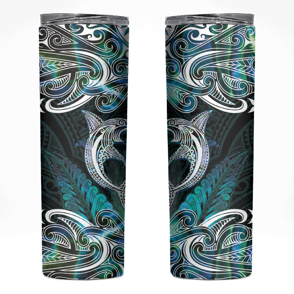 New Zealand Kotiate Weapon Skinny Tumbler Aotearoa Mango Paua Shell Maori Pattern