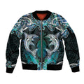 New Zealand Kotiate Weapon Sleeve Zip Bomber Jacket Aotearoa Mango Paua Shell Maori Pattern