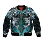 New Zealand Kotiate Weapon Sleeve Zip Bomber Jacket Aotearoa Mango Paua Shell Maori Pattern