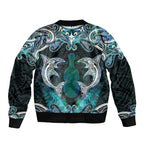 New Zealand Kotiate Weapon Sleeve Zip Bomber Jacket Aotearoa Mango Paua Shell Maori Pattern
