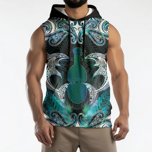 New Zealand Kotiate Weapon Sleeveless Hoodie Aotearoa Mango Paua Shell Maori Pattern