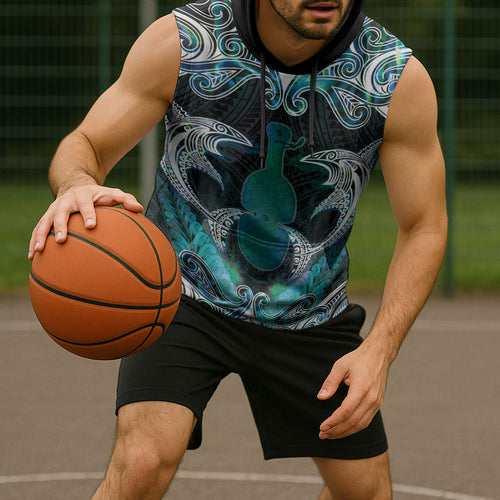 New Zealand Kotiate Weapon Sleeveless Hoodie Aotearoa Mango Paua Shell Maori Pattern