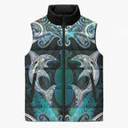 New Zealand Kotiate Weapon Sleeveless Puffer Jacket Aotearoa Mango Paua Shell Maori Pattern