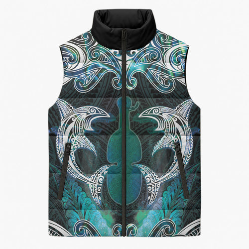 New Zealand Kotiate Weapon Sleeveless Puffer Jacket Aotearoa Mango Paua Shell Maori Pattern