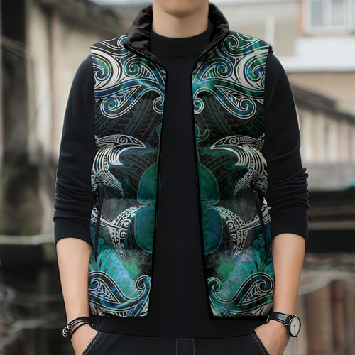 New Zealand Kotiate Weapon Sleeveless Puffer Jacket Aotearoa Mango Paua Shell Maori Pattern