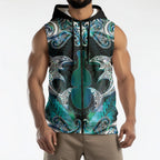New Zealand Kotiate Weapon Sleeveless Zip Hoodie Aotearoa Mango Paua Shell Maori Pattern