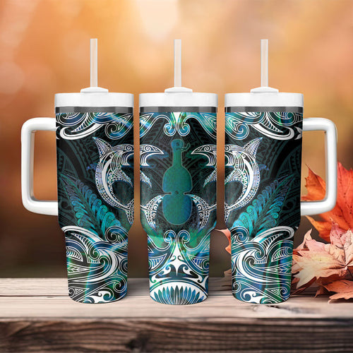 New Zealand Kotiate Weapon Tumbler With Handle Aotearoa Mango Paua Shell Maori Pattern