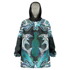 New Zealand Kotiate Weapon Wearable Blanket Hoodie Aotearoa Mango Paua Shell Maori Pattern