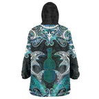 New Zealand Kotiate Weapon Wearable Blanket Hoodie Aotearoa Mango Paua Shell Maori Pattern