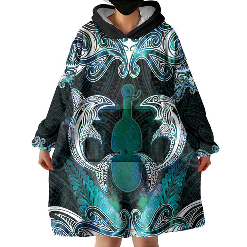 New Zealand Kotiate Weapon Wearable Blanket Hoodie Aotearoa Mango Paua Shell Maori Pattern