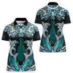 New Zealand Kotiate Weapon Women Polo Shirt Aotearoa Mango Paua Shell Maori Pattern