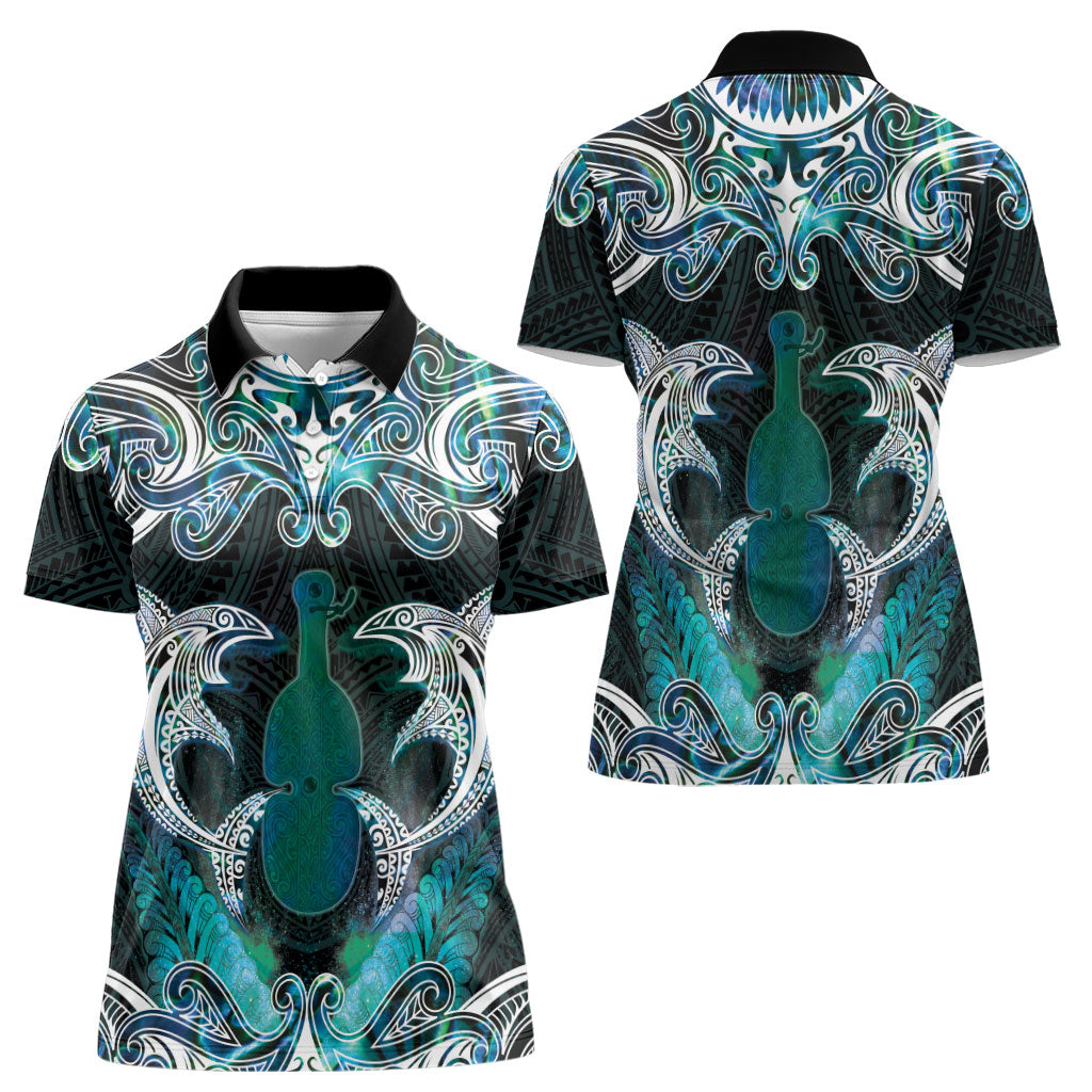 New Zealand Kotiate Weapon Women Polo Shirt Aotearoa Mango Paua Shell Maori Pattern