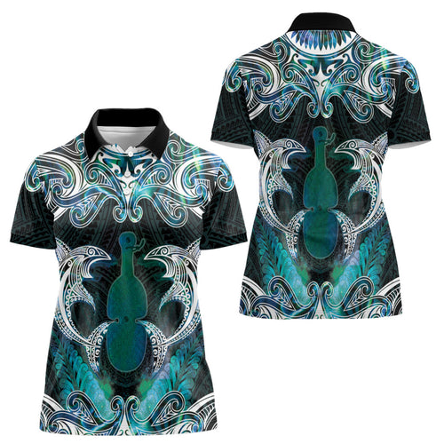 New Zealand Kotiate Weapon Women Polo Shirt Aotearoa Mango Paua Shell Maori Pattern