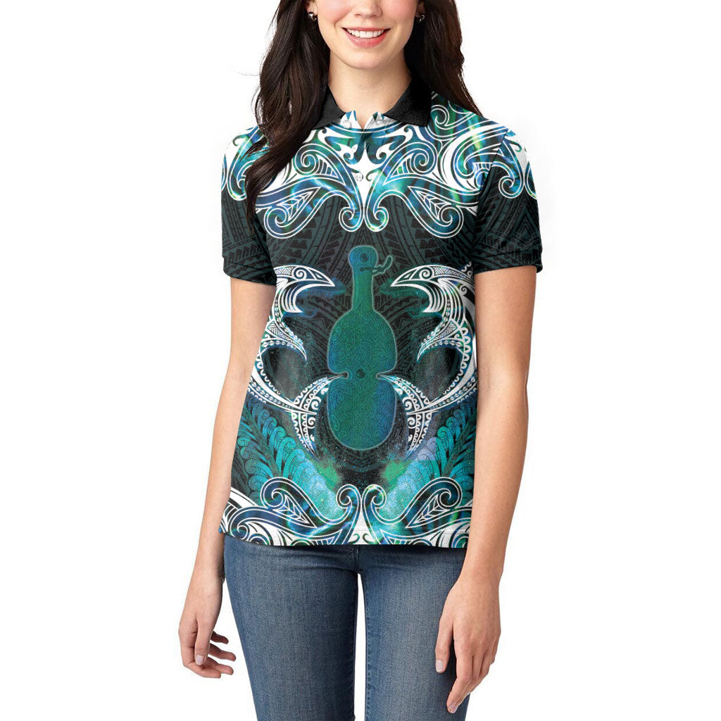 New Zealand Kotiate Weapon Women Polo Shirt Aotearoa Mango Paua Shell Maori Pattern