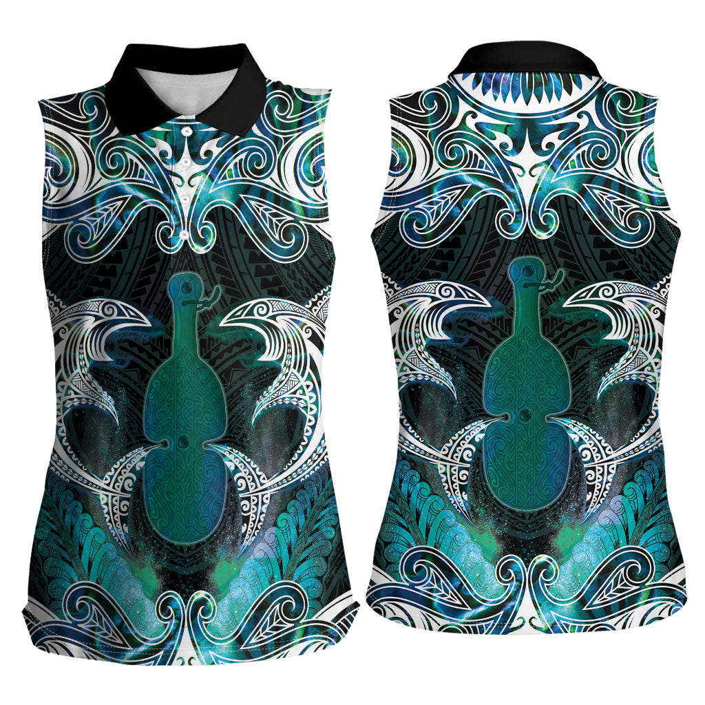 New Zealand Kotiate Weapon Women Sleeveless Polo Shirt Aotearoa Mango Paua Shell Maori Pattern