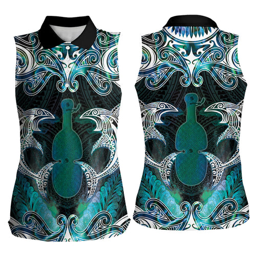 New Zealand Kotiate Weapon Women Sleeveless Polo Shirt Aotearoa Mango Paua Shell Maori Pattern