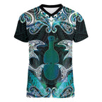 New Zealand Kotiate Weapon Women V-Neck T-Shirt Aotearoa Mango Paua Shell Maori Pattern